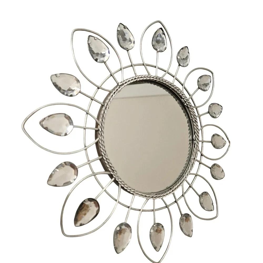 Silver Sunburst Wall Mirror Set of 3 Crystal Rhinestone Floral Glam Decor 9.5 in